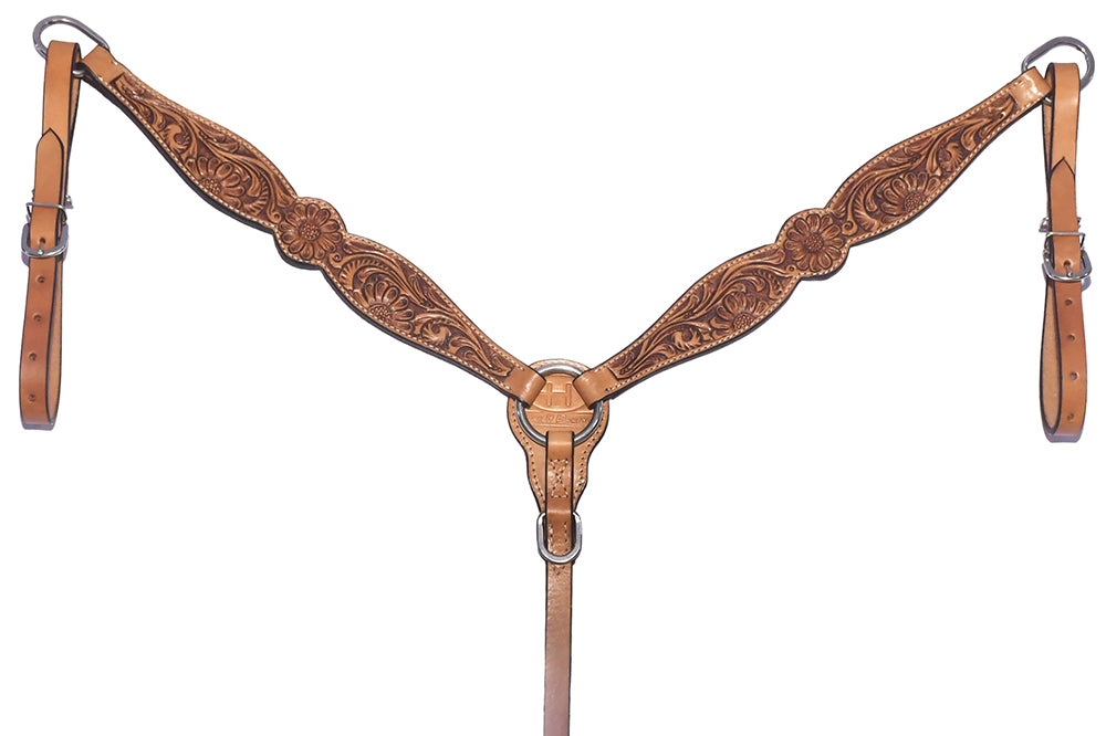 Bar H Equine Genuine Western American Leather Horse Premium Headstall & Breast Collar Set