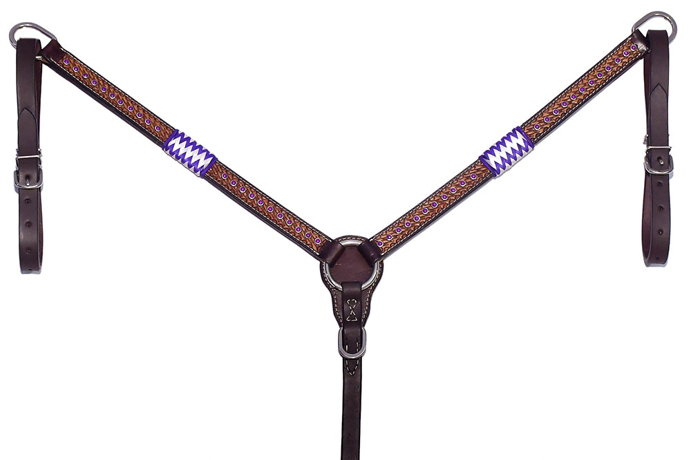 Bar H Equine Genuine Western American Leather Horse Premium Headstall & Breast Collar Set