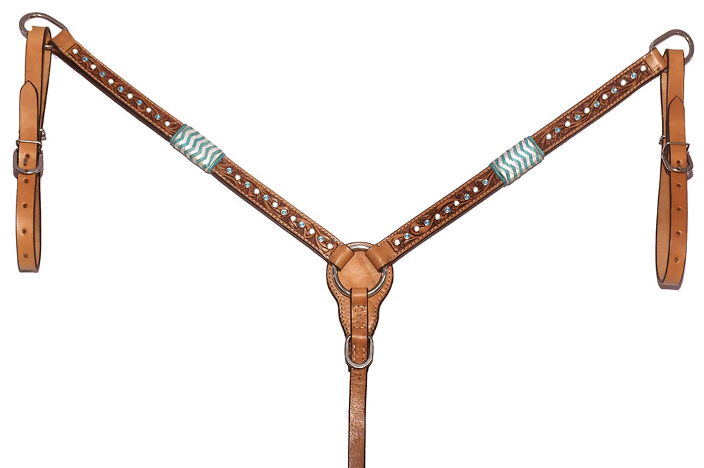 Bar H Equine American Leather Horse Saddle Tack One Ear Headstall | Breast Collar Browband Wither Strap Set BER209