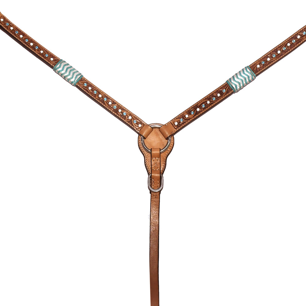 Bar H Equine American Leather Horse Saddle Tack One Ear Headstall | Breast Collar Browband Wither Strap Set BER209