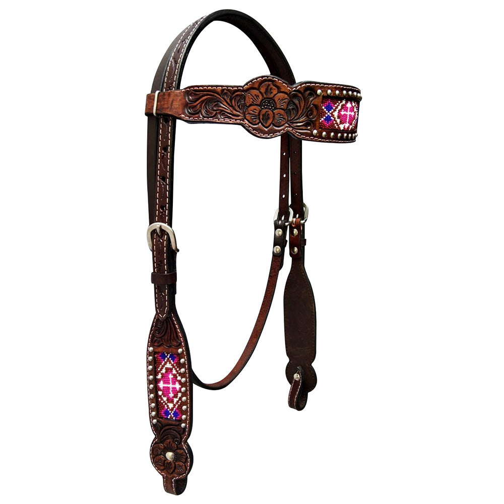 Bar H Equine Genuine Western American Leather Horse Premium Headstall & Breast Collar Set