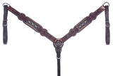 Bar H Equine American Leather Horse Saddle Tack One Ear Headstall | Breast Collar Browband Wither Strap Set BER229