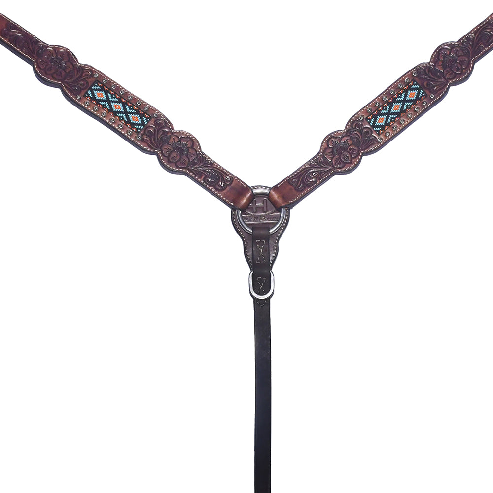 Bar H Equine American Leather Horse Saddle Tack One Ear Headstall | Breast Collar Browband Wither Strap Set BER229