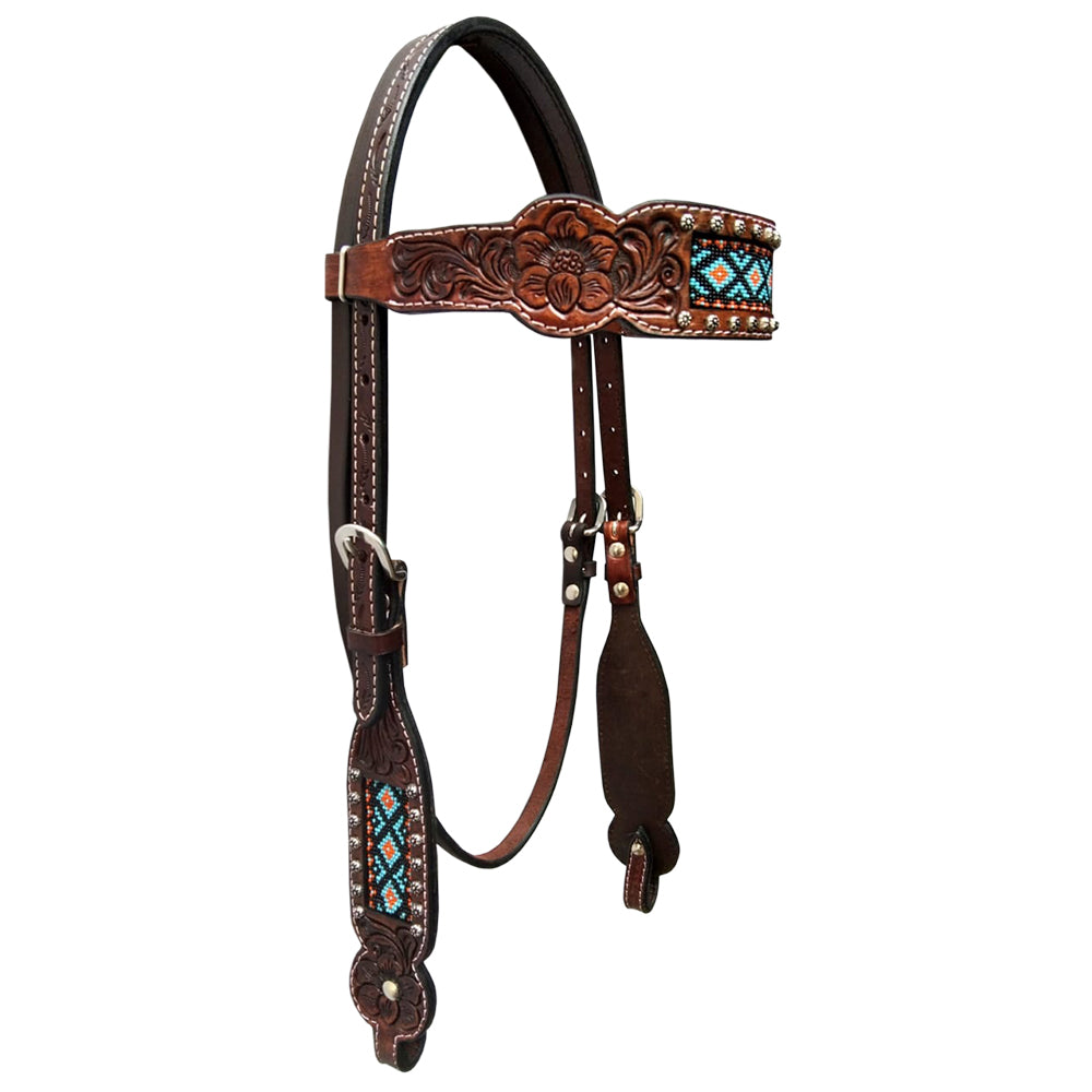 Bar H Equine American Leather Horse Saddle Tack One Ear Headstall | Breast Collar Browband Wither Strap Set BER229