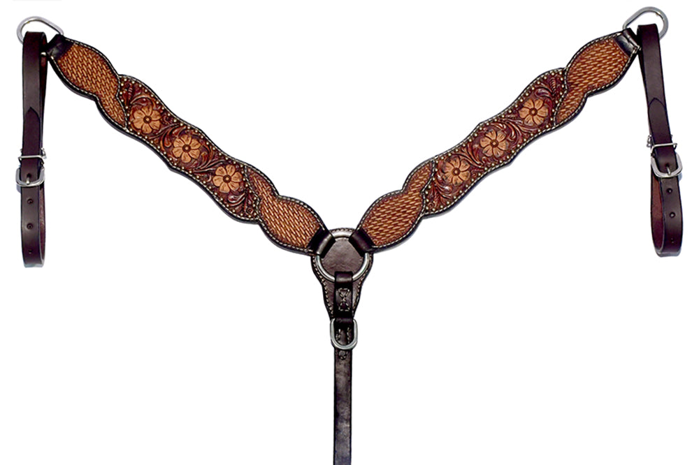 Bar H Equine Genuine Western American Leather Horse Premium Headstall & Breast Collar Set