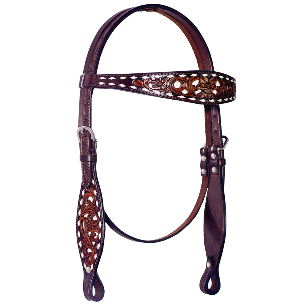 Bar H Equine American Leather Horse Saddle Tack One Ear Headstall | Breast Collar Browband Wither Strap Set BER246