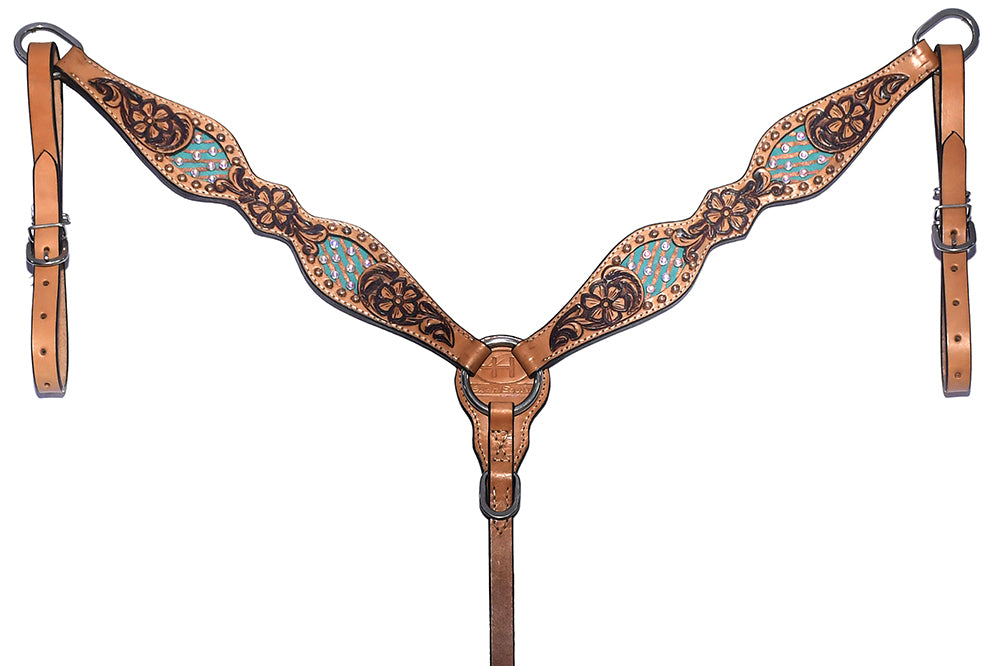 Bar H Equine Genuine Western American Leather Horse Premium Headstall & Breast Collar Set