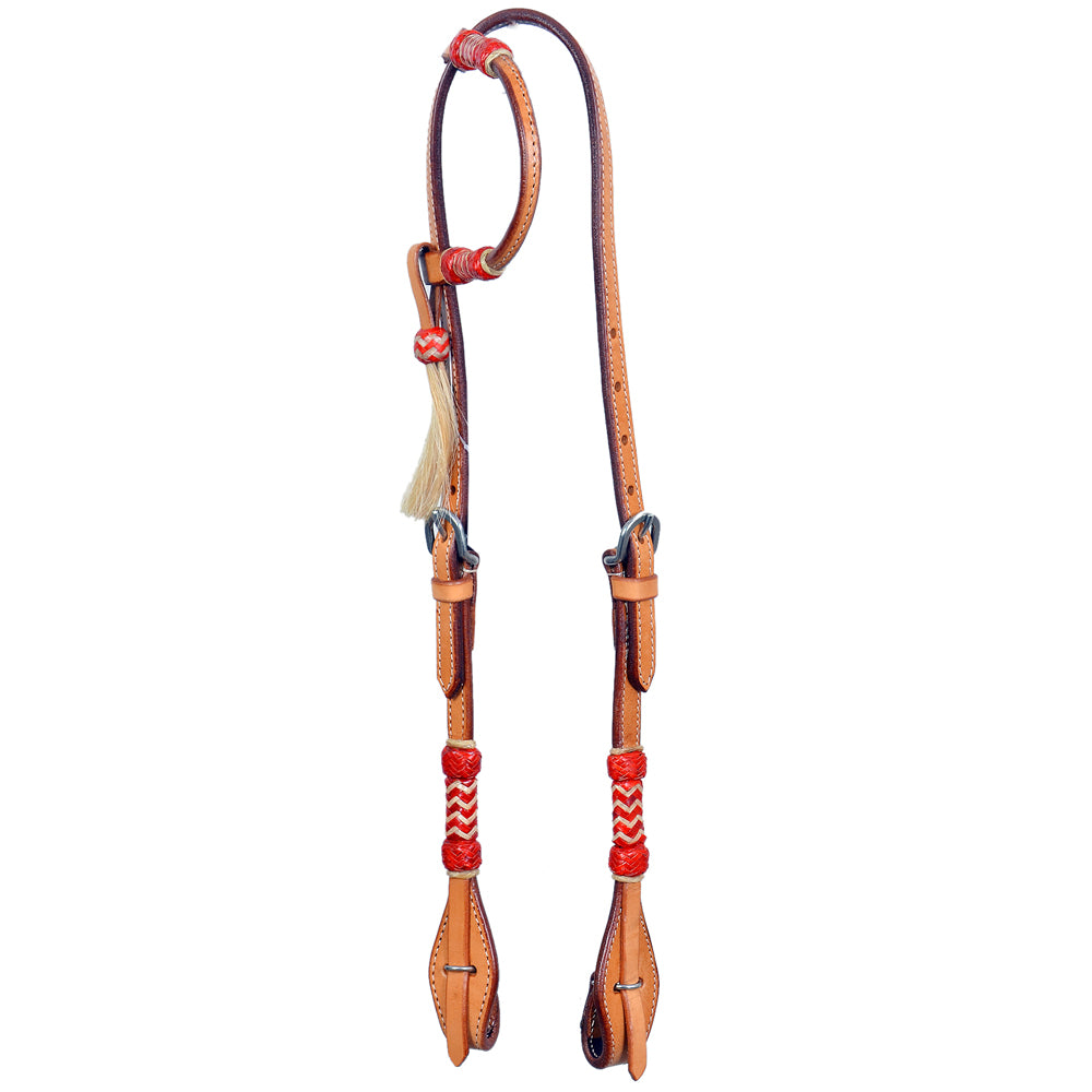 Bar H Equine Western Horse Genuine Leather Raw Hide One Ear Headstall Dark Brown