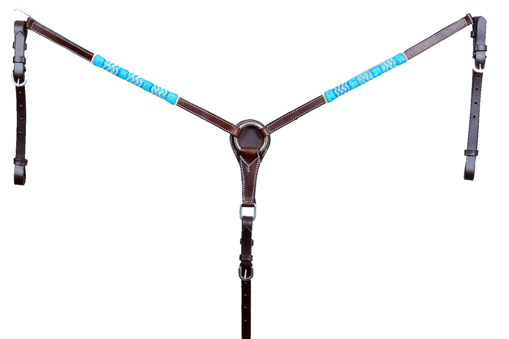 Genuine Quality Turquoise Rawhide Horse Western leather Breast Collar Brown