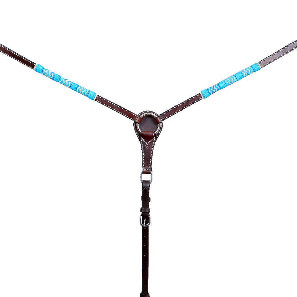 Genuine Quality Turquoise Rawhide Horse Western leather Breast Collar Brown