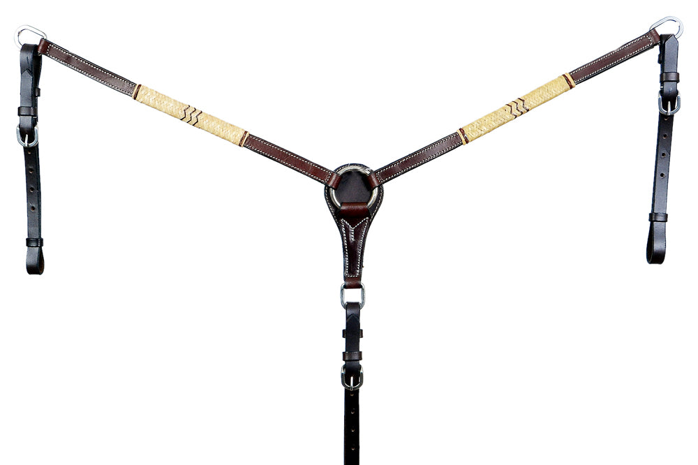 BAR H EQUINE Natural Rawhide Horse Western Leather Breast Collar Brown