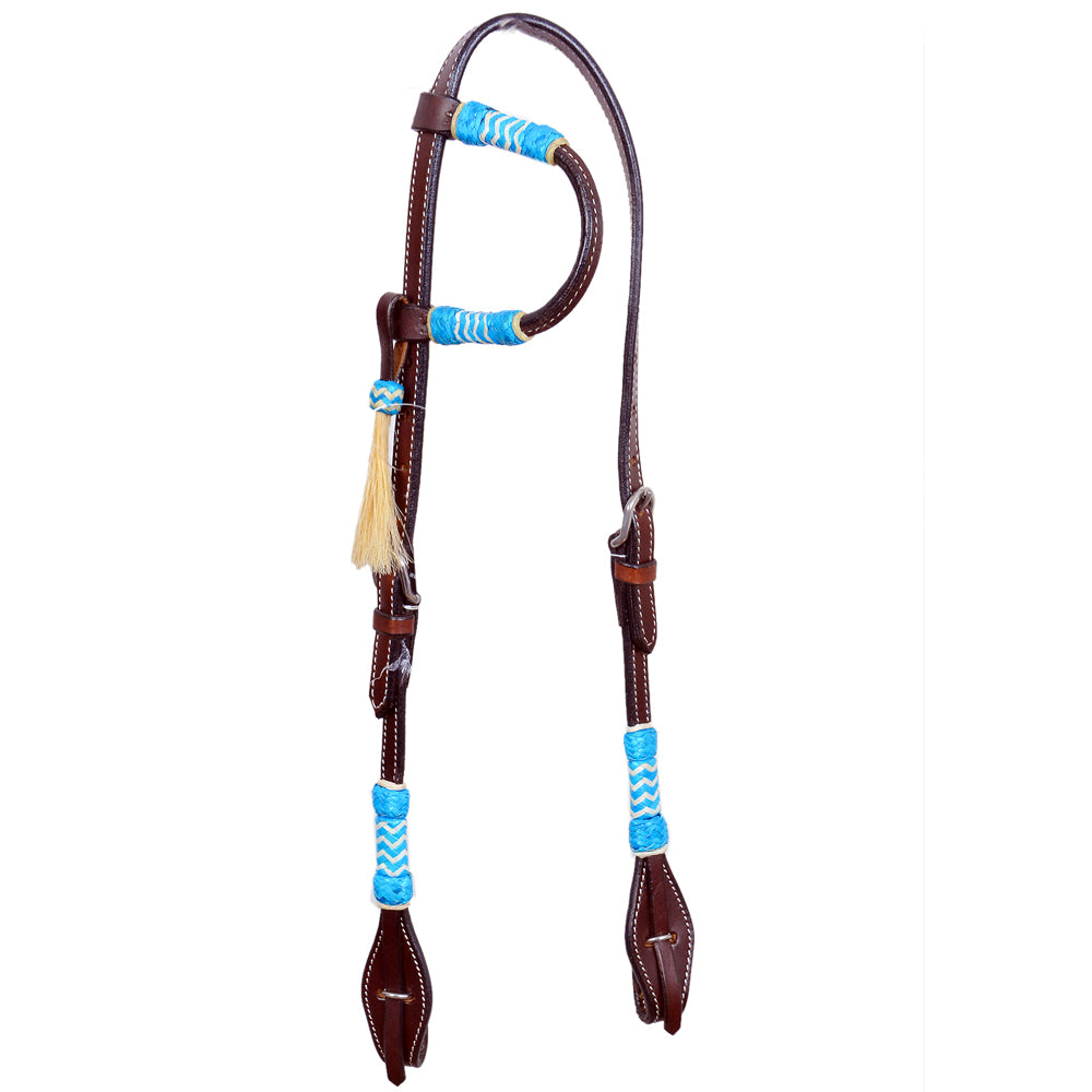 Bar H Equine Western Horse Genuine Leather Raw Hide One Ear Headstall Dark Brown