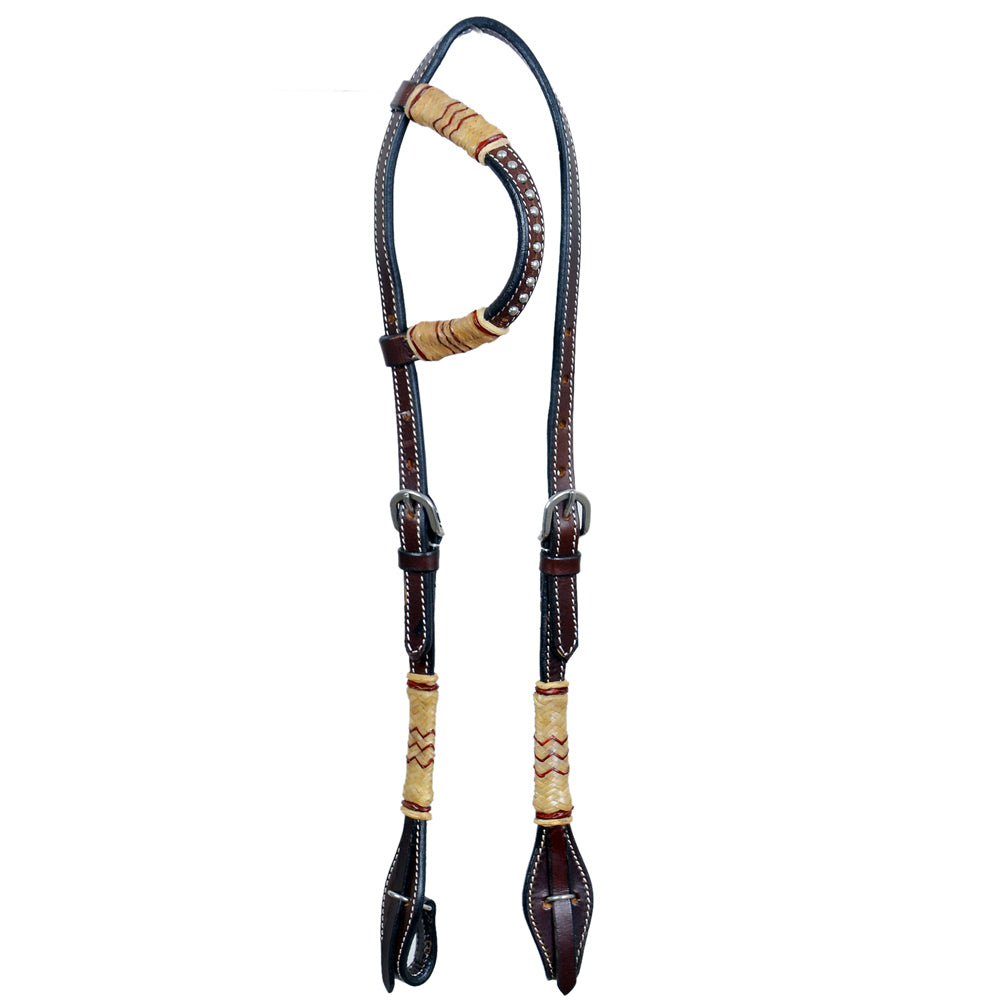 Bar H Equine Western Horse Genuine Leather Raw Hide One Ear Headstall Dark Brown