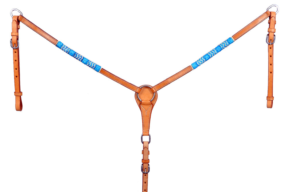 Genuine Quality Turquoise Rawhide Horse Western leather Breast Collar Tan
