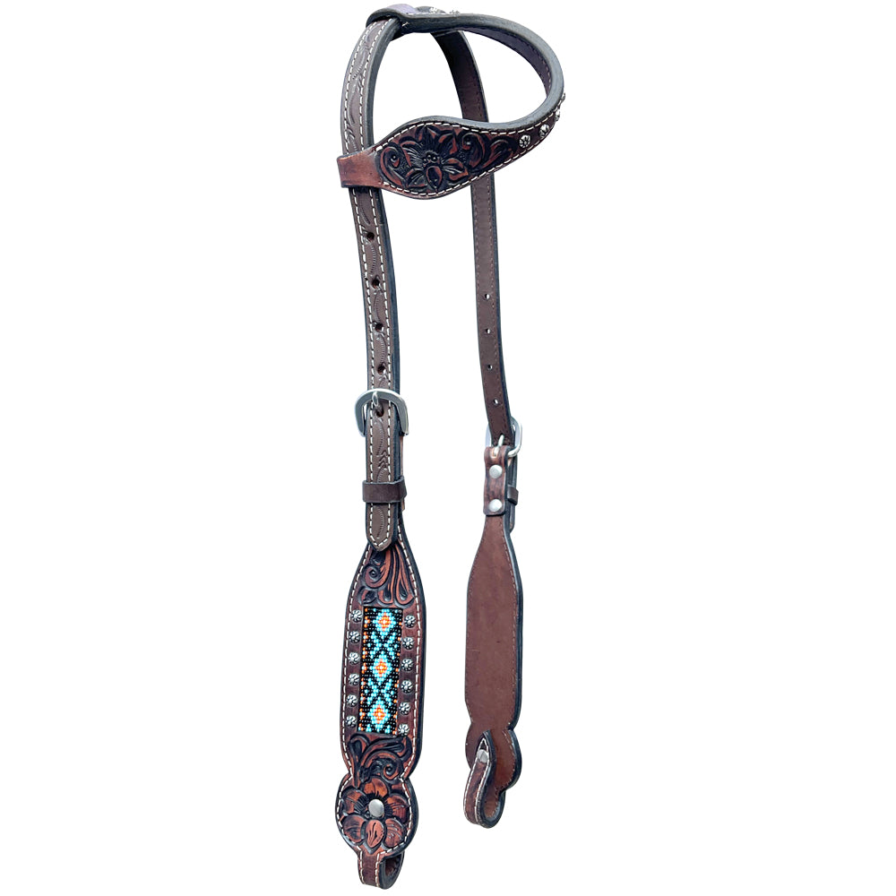 Bar H Equine American Leather Horse Saddle Tack One Ear Headstall | Breast Collar Browband Wither Strap Set BER229