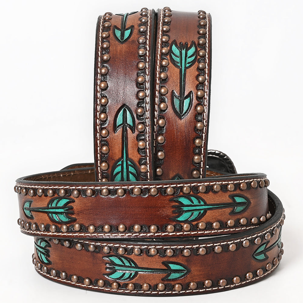 BAR H EQUINE Austin Arrow Spotted Hand Painted Western Leather Men And Women Belt Brown