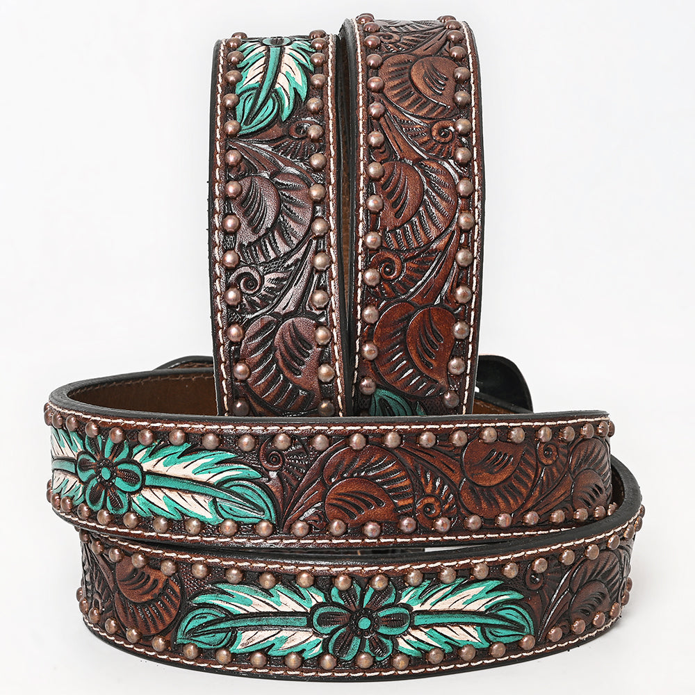 BAR H EQUINE Natural Floral Hand Painted Western Fashion Premium Leather Men And Women Belt Brown