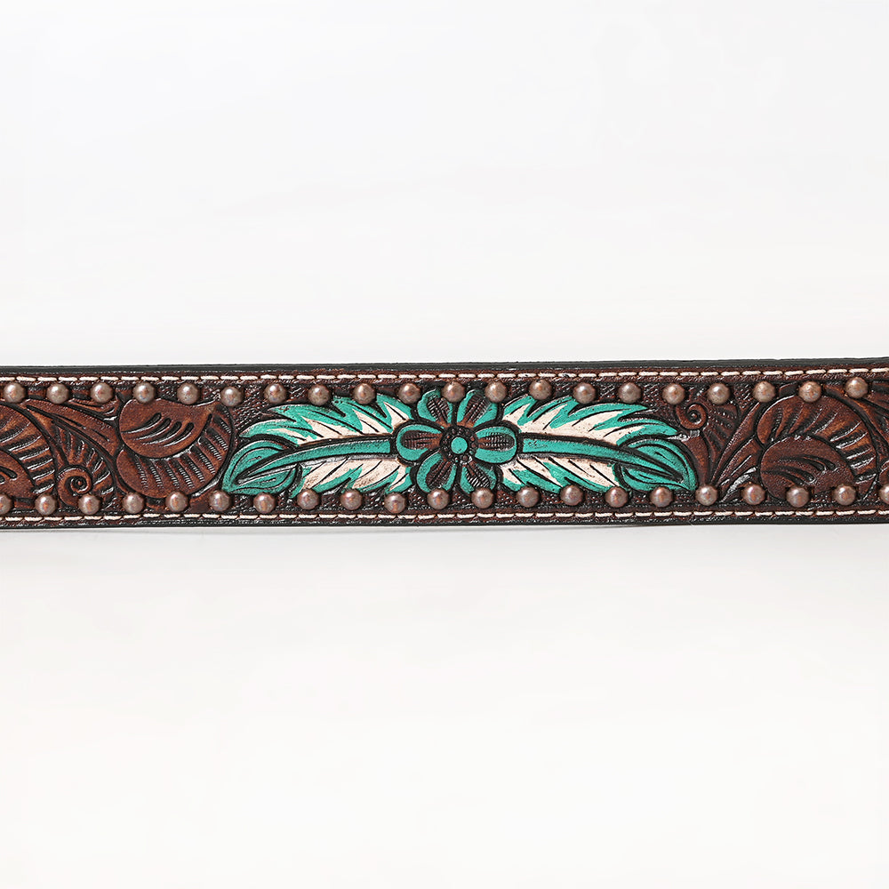 BAR H EQUINE Natural Floral Hand Painted Western Fashion Premium Leather Men And Women Belt Brown