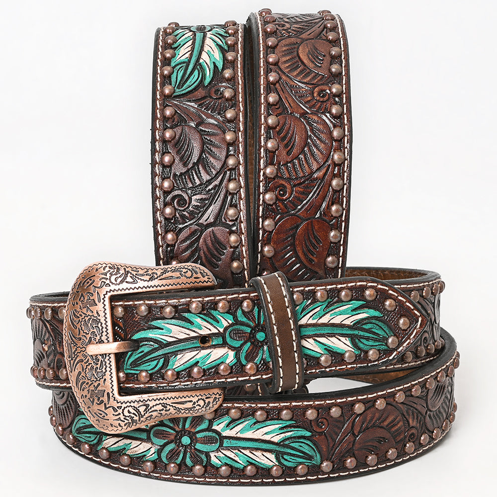 BAR H EQUINE Natural Floral Hand Painted Western Fashion Premium Leather Men And Women Belt Brown
