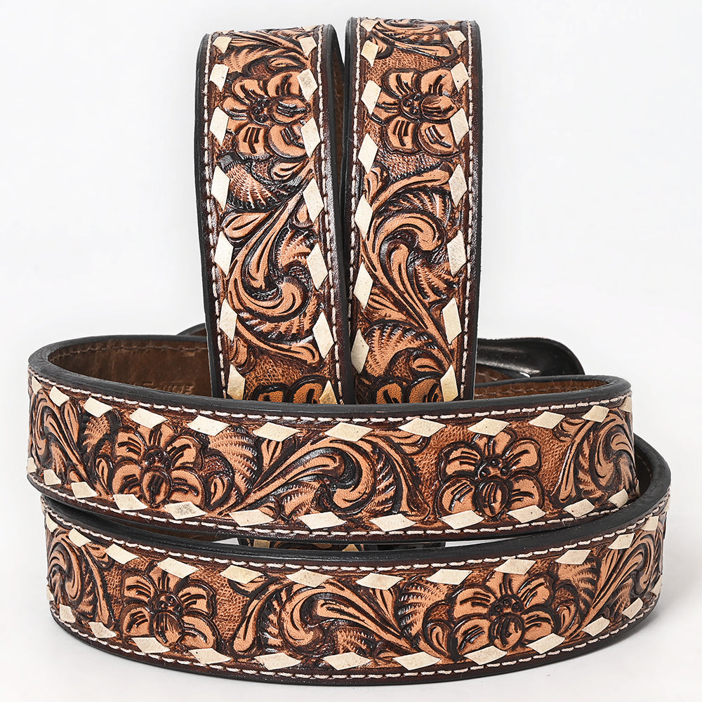 Premium Quality Floral Hand Carved Western Leather Men And Women Belt Brown