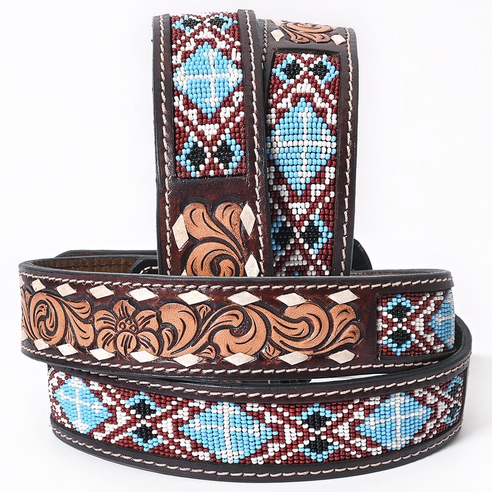 BAR H EQUINE Genuine Beaded Floral Hand Tooled Western Leather Men And Women Belt