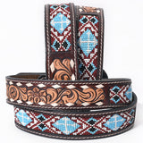 BAR H EQUINE Genuine Beaded Floral Hand Tooled Western Leather Men And Women Belt