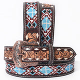 BAR H EQUINE Genuine Beaded Floral Hand Tooled Western Leather Men And Women Belt