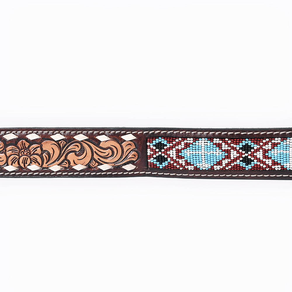 BAR H EQUINE Genuine Beaded Floral Hand Tooled Western Leather Men And Women Belt