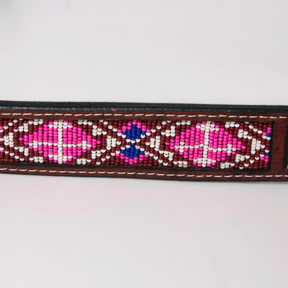 BAR H EQUINE Beaded Floral Hand Carved Western Leather Men And Women Belt Antique Brown