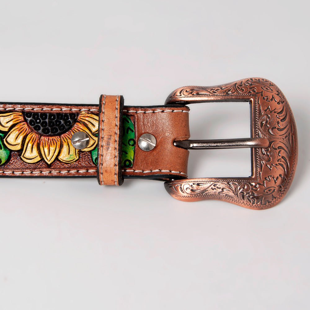 BAR H EQUINE Floral Sunflower Cactus Hand Painted Western Leather Men And Women Belt