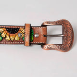 BAR H EQUINE Floral Sunflower Cactus Hand Painted Western Leather Men And Women Belt