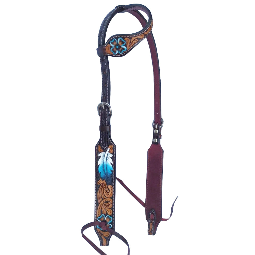 Bar H Equine American Leather Horse Saddle Tack One Ear Headstall | Breast Collar Browband Wither Strap Set for Horses BER117