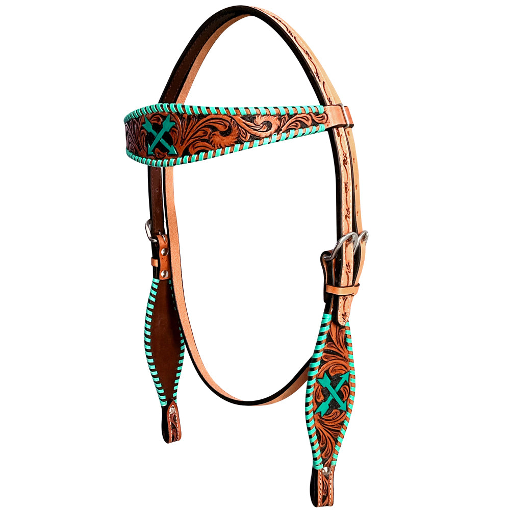 Bar H Equine American Leather Horse Saddle Tack One Ear Headstall | Breast Collar Browband Wither Strap Set BER258