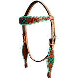 Bar H Equine American Leather Horse Saddle Tack One Ear Headstall | Breast Collar Browband Wither Strap Set BER258