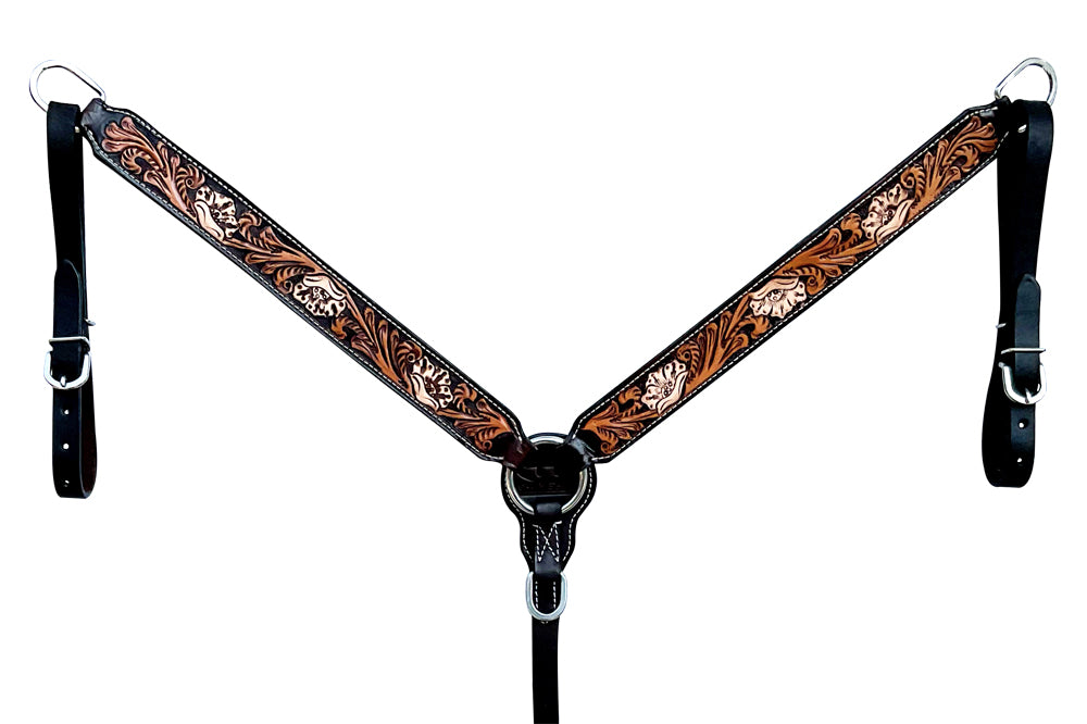 Bar H Equine Genuine Western American Leather Horse Premium Headstall & Breast Collar Set