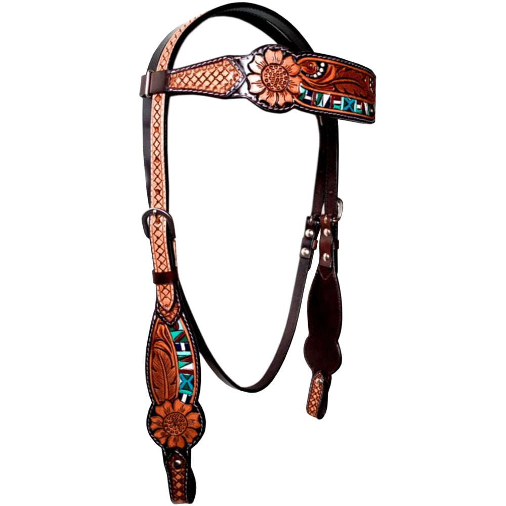 Bar H Equine Genuine Western American Leather Horse Premium Headstall & Breast Collar Set