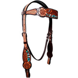 Bar H Equine Genuine Western American Leather Horse Premium Headstall & Breast Collar Set