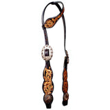 Pinwheel Floral Hand Carved Horse Western Leather One Ear Headstall