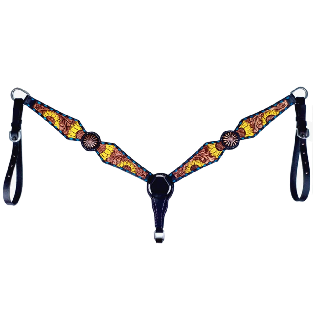 Bar H Equine Genuine Western American Leather Horse Premium Headstall & Breast Collar Set