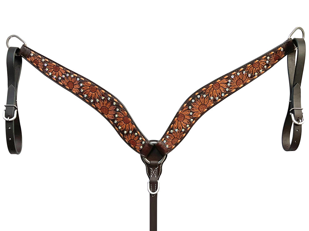 Bar H Equine Genuine Western American Leather Horse Premium Headstall & Breast Collar Set