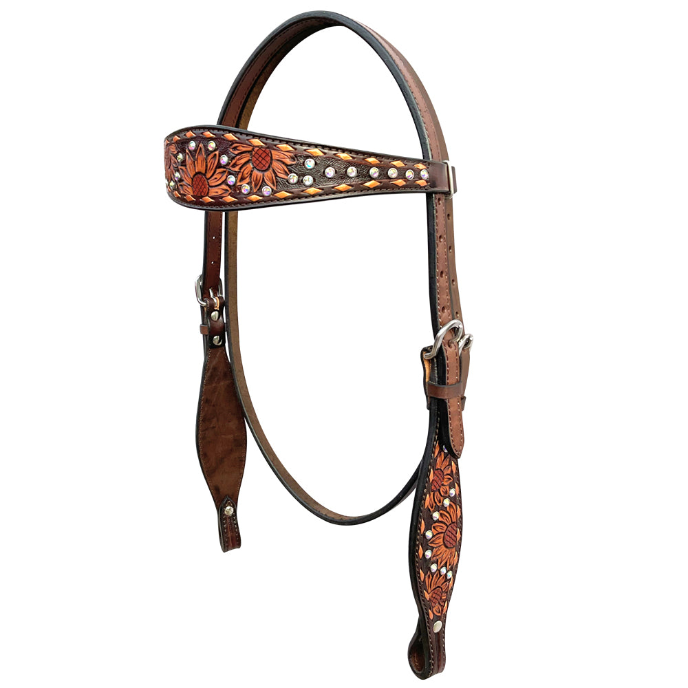 Bar H Equine Genuine Western American Leather Horse Premium Headstall & Breast Collar Set
