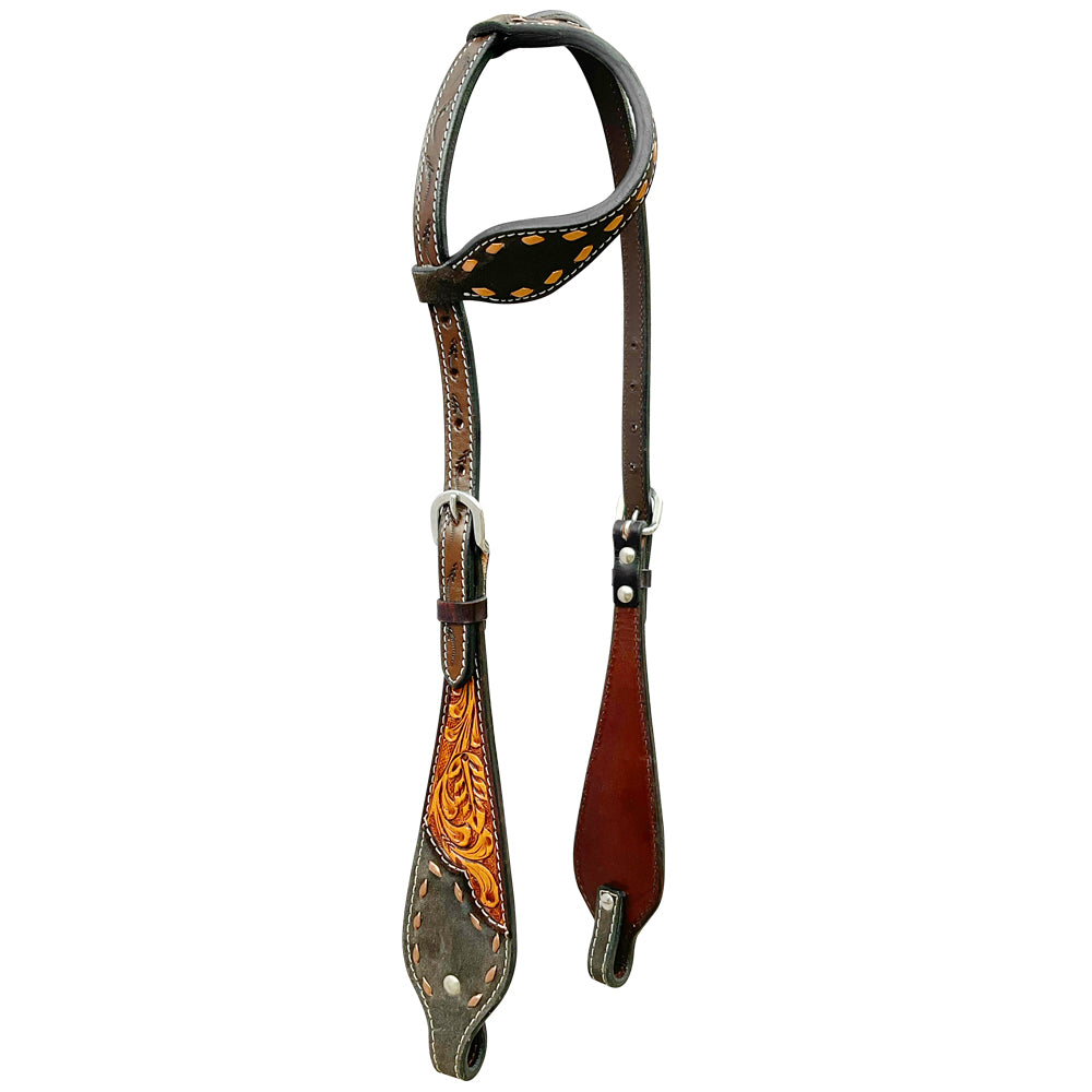 Bar H Equine Horse LeatherLeaf Hand Carved One Ear Headstall Brown