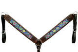 Bar H Equine Horse Genuine Leather embroidery design Breast Collar ,Headstall Brown