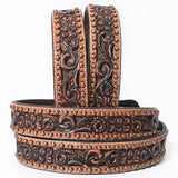 BAR H EQUINE Floral Genuine Hand Tooled Western Fashion Premium Leather Belt Brown