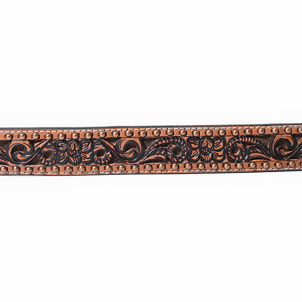 BAR H EQUINE Floral Genuine Hand Tooled Western Fashion Premium Leather Belt Brown