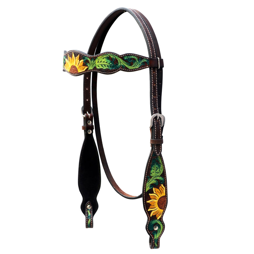 Bar H Equine Horse Genuine Leather Floral Design Hand Painted Tack Set Brown