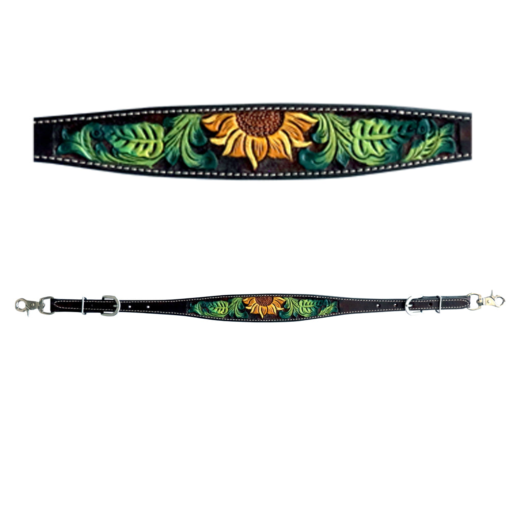 Bar H Equine Horse Genuine Leather Floral Design Hand Painted Tack Set Brown