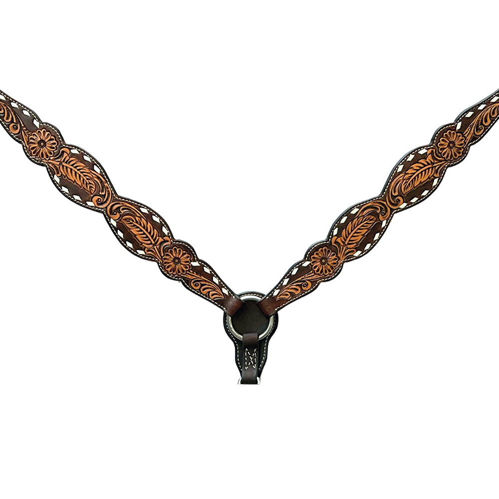 Bar H Equine Genuine Western American Leather Horse Premium Headstall & Breast Collar Set