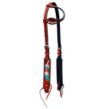 Bar H Equine Genuine Western American Leather Horse Premium Headstall & Breast Collar Set