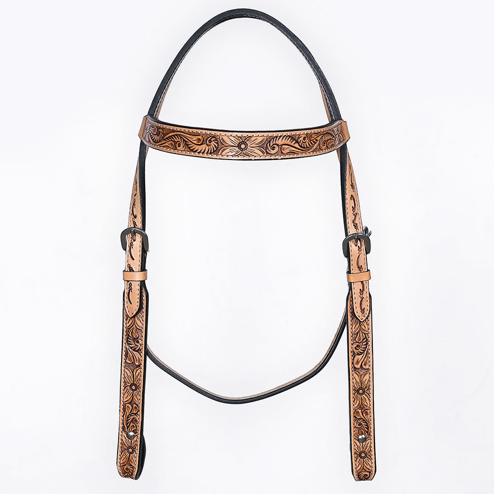 Bar H Equine Western Horse Genuine Leather Floral Carved Tack Set Tan